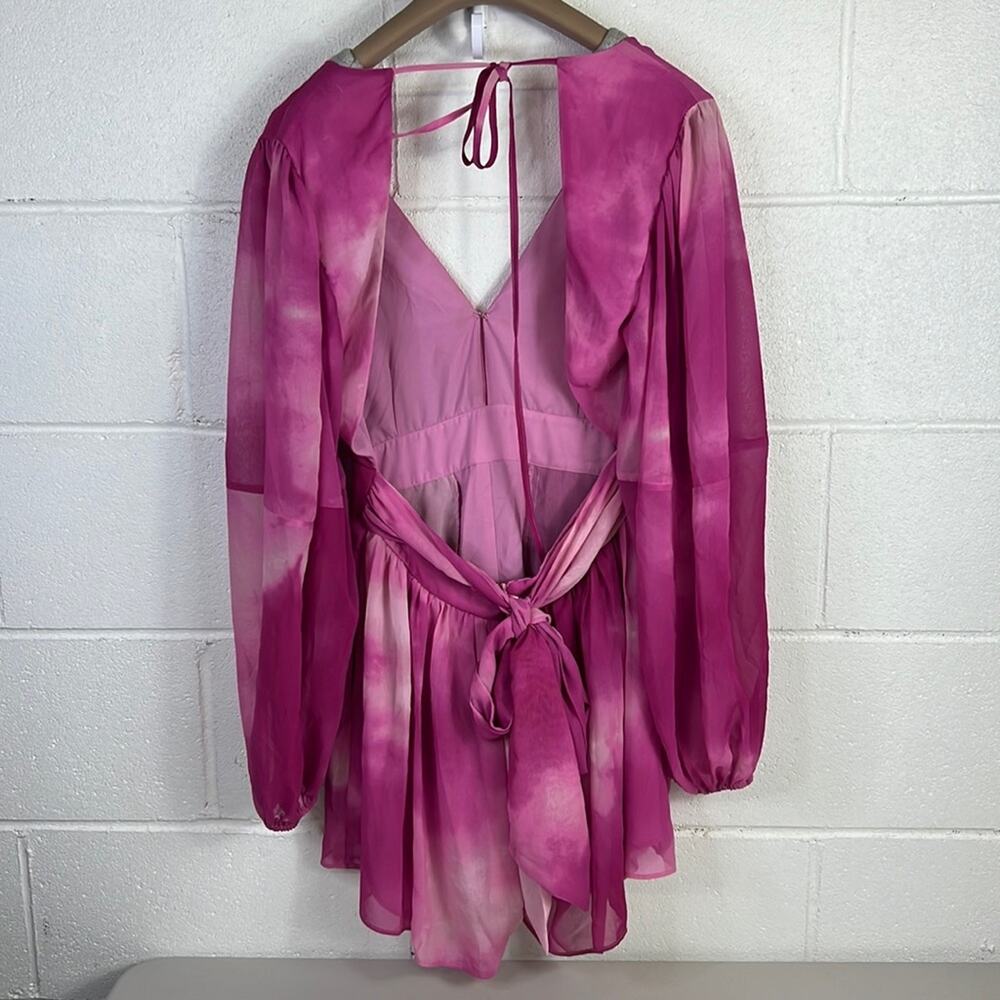RTR TOCCIN X RTR
Pink Tie Dye Romper Sz 10 Open Back Satin Long Sleeve Ruffles - Picture 6 of 8